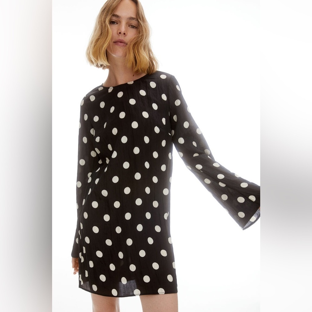 ❄️ H&M | Crinkled Polka Dot Dress Black/Cream Size XL